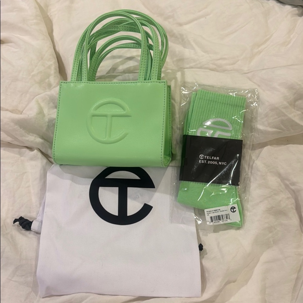 Telfar Small Bag | color: Double Mint with socks
